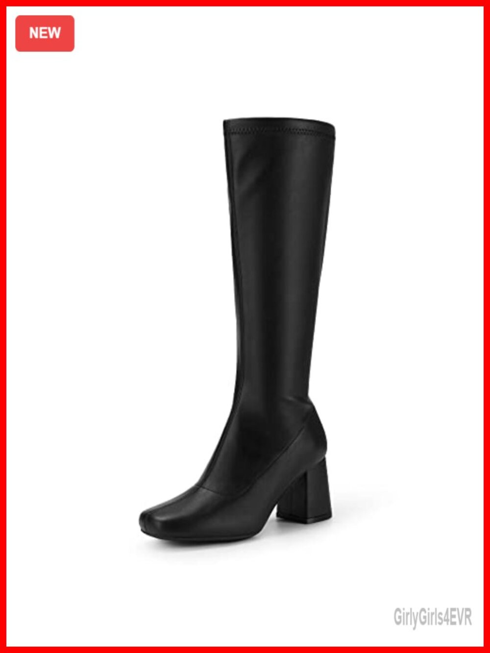 Women's Faux Leather Knee High Gogo Boots Square Toe Chunky Heel
